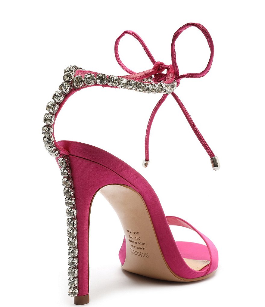 Schutz Islah Satin Rhinestone Ankle Tie Dress Sandals