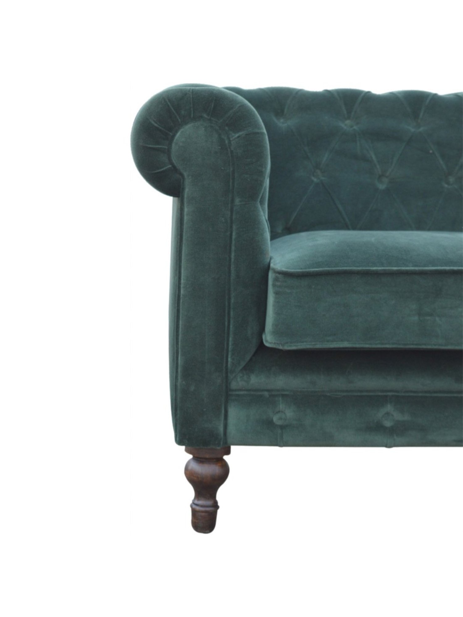 Artisan Furniture Chesterfield Quilted Green Wood 2 Seater Sofa