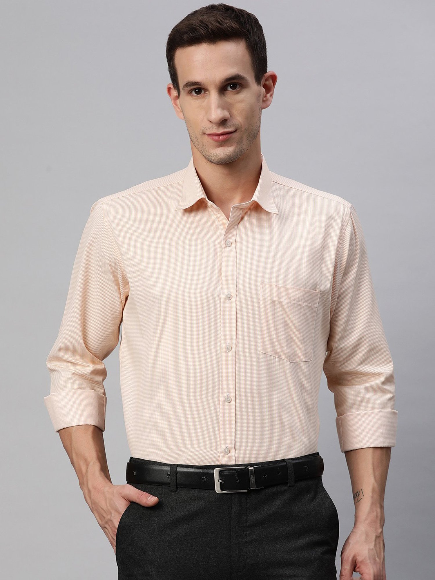 ManQ Yellow Regular Fit Check Shirt