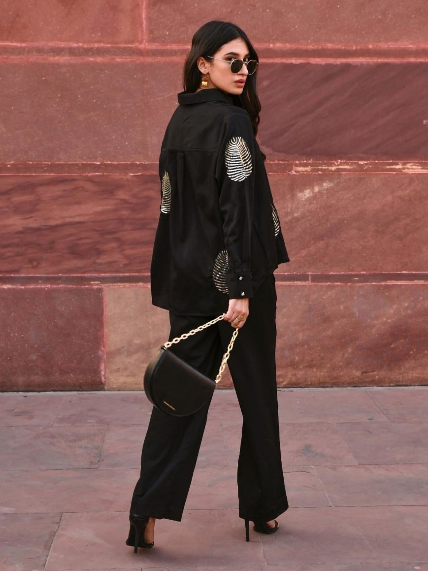 Gulaal Black Diyu Sequin Embroidered Shirt With Pant