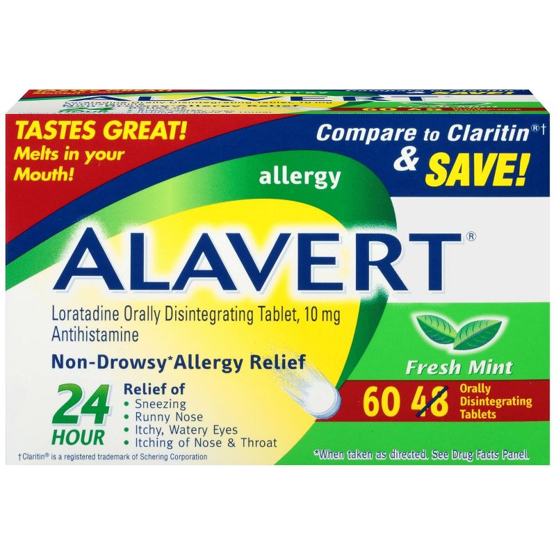 Alavert 24-Hour Allergy Relief Dissolving Tablets - Loratadine - Fresh Mint Flavor - 60ct