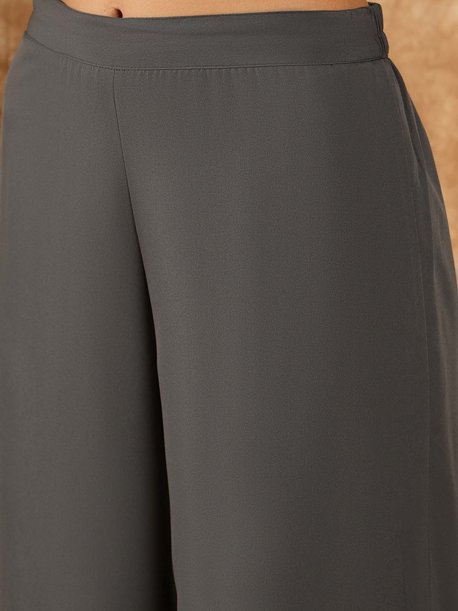 Ziyaa Beige & Grey Printed Kurta With Palazzo & Dupatta