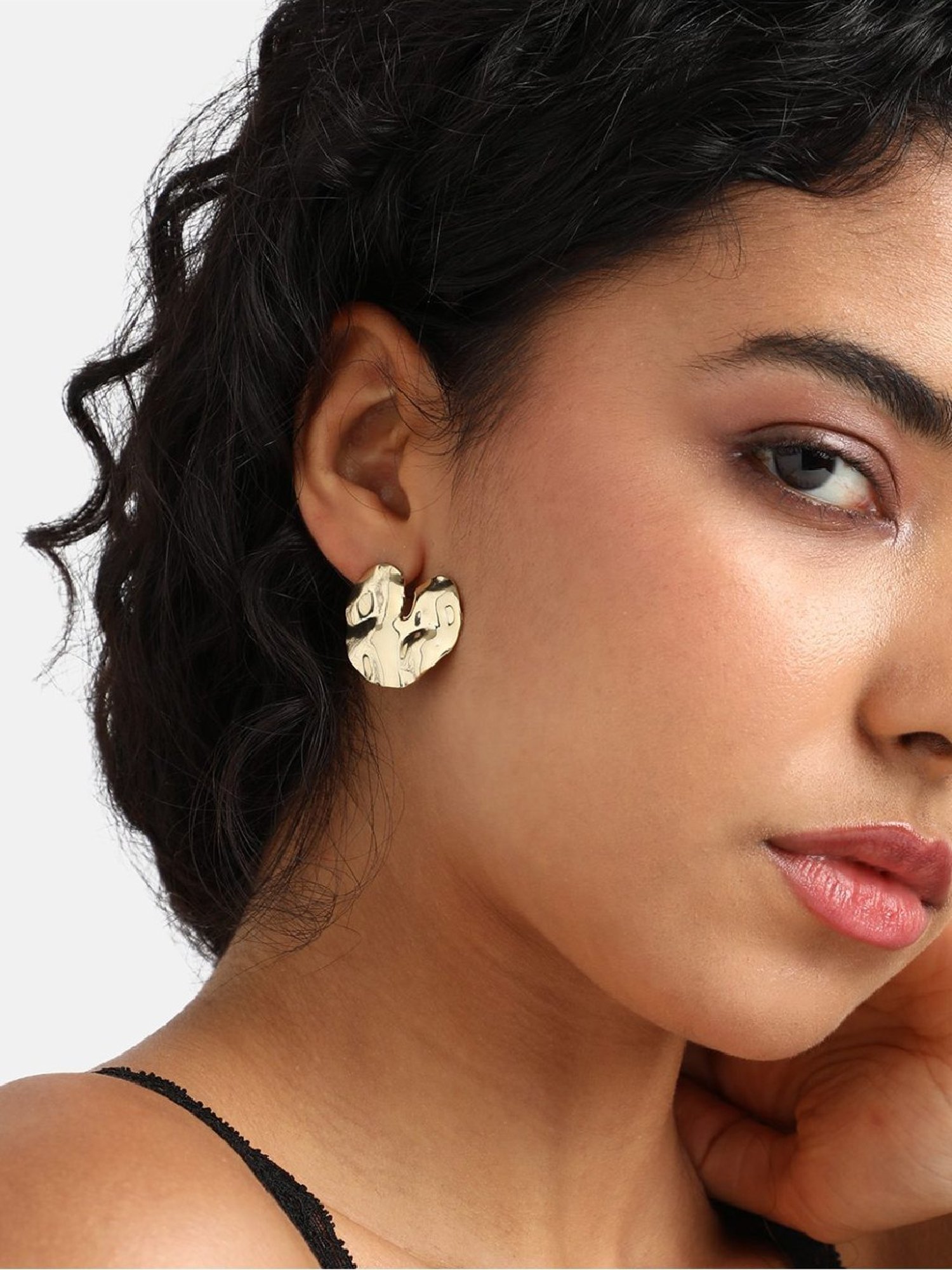 Sohi Women's Textured Heart Stud Earrings  Gold