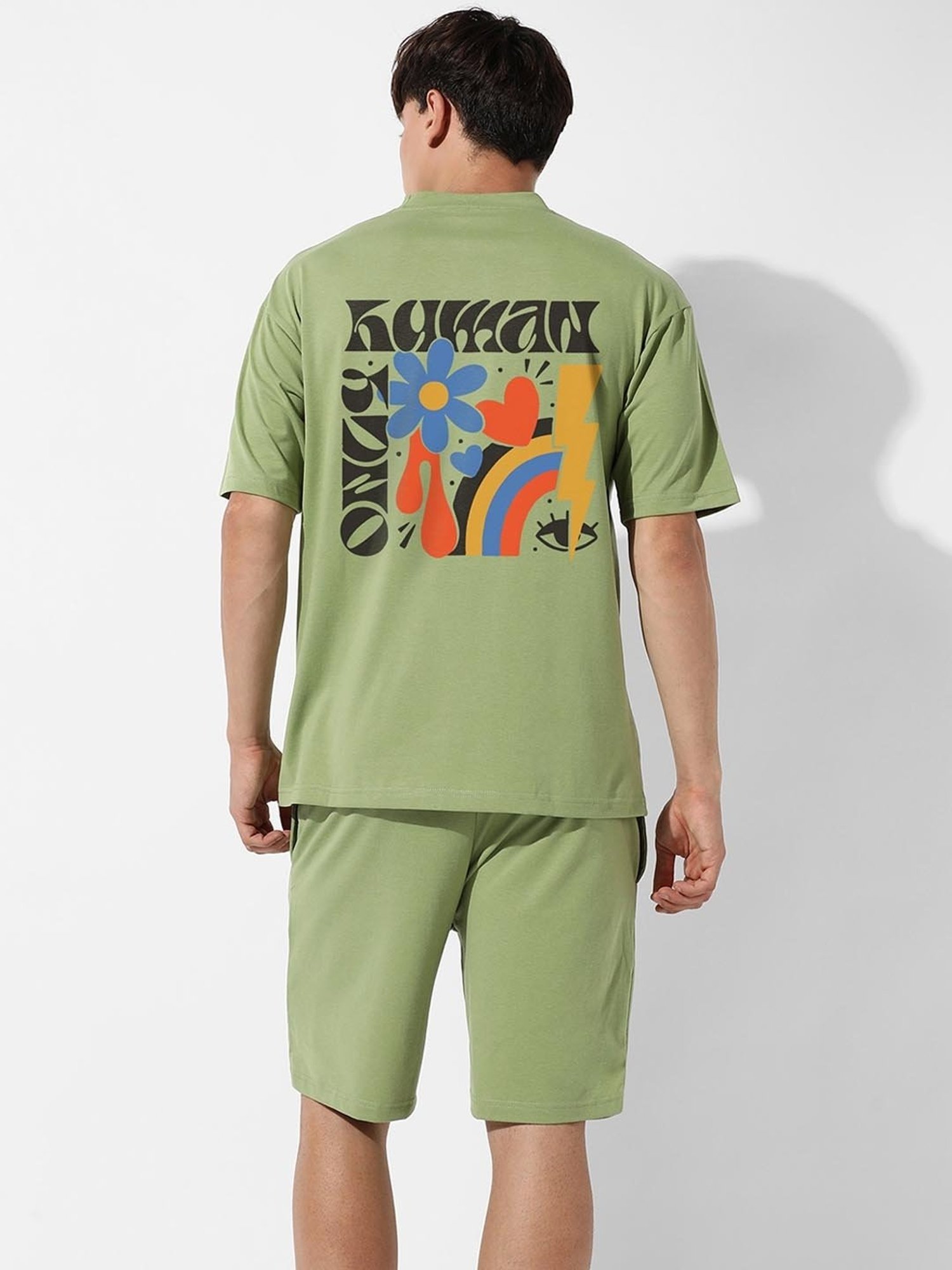 Campus Sutra Green Regular Fit Oversized Only Human Printed Co-Ord Set
