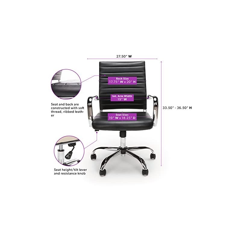 ESS Collection Soft Ribbed Bonded Leather Executive Conference Chair, in Black (ESS-6095-BLK)