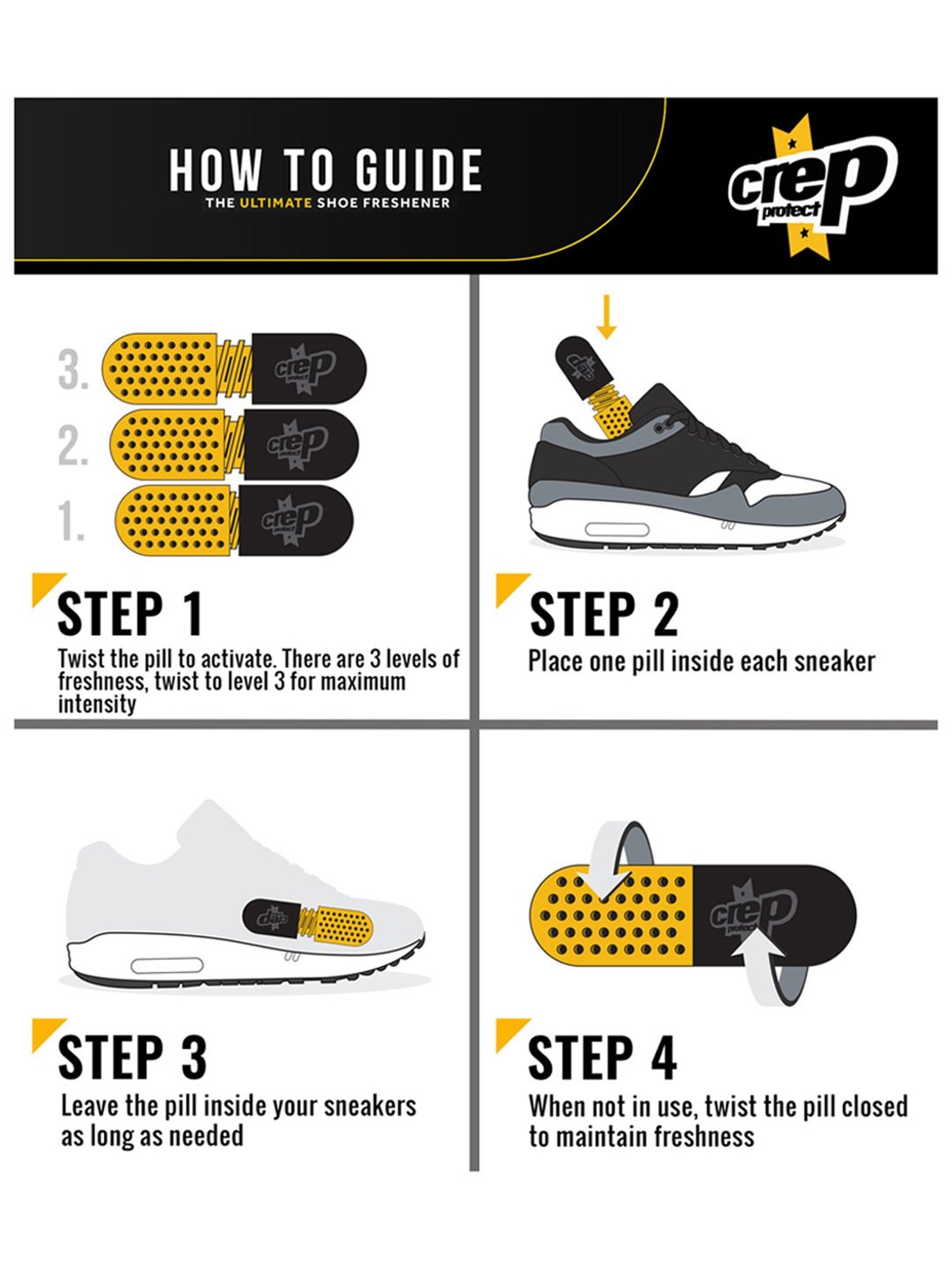 Crep Protect Refresher Pill - Ultimate Shoe Deodorant, Fresh Cotton Fragrance (Purple & Yellow)