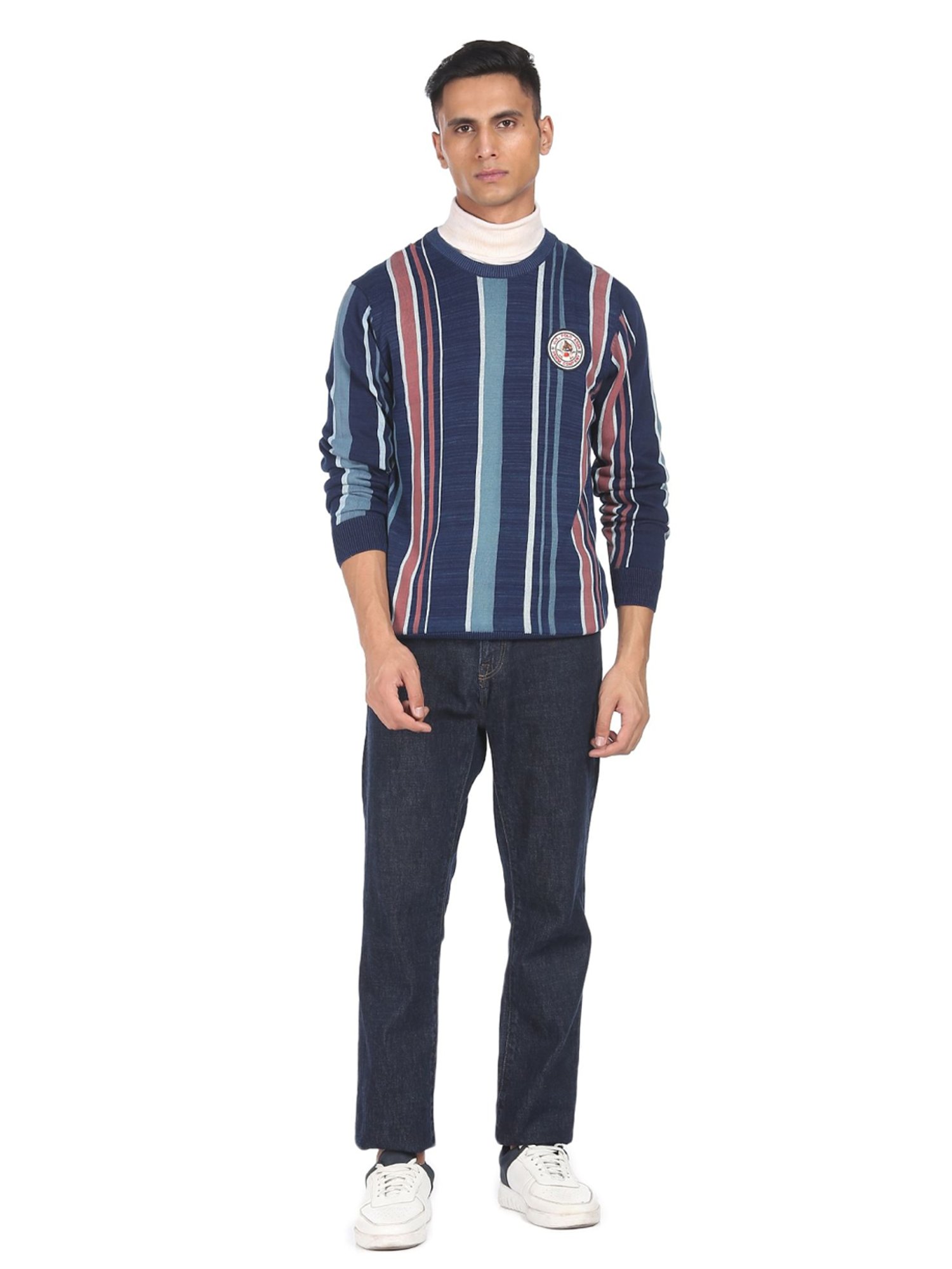 U.S. Polo Assn. Blue Regular Fit Striped Sweater