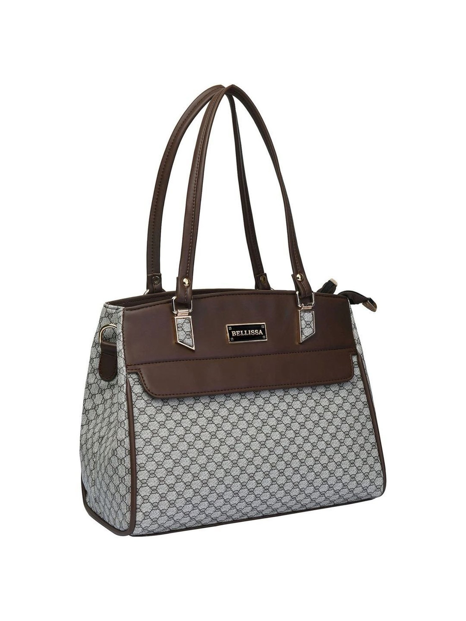 Bellissa Grey & Brown Printed Medium Shoulder Handbag