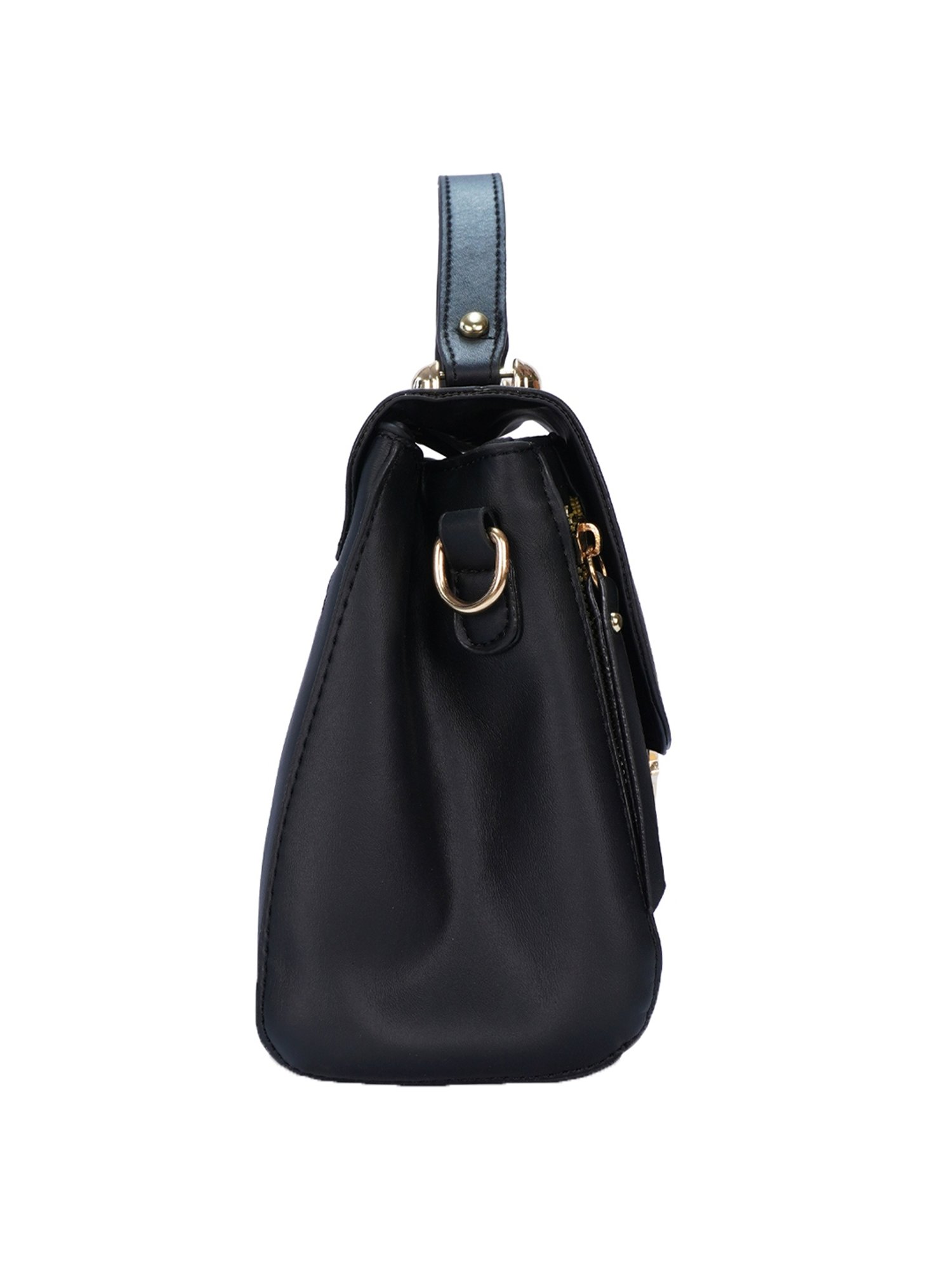 Luvoksi Black Embellished Medium Satchel Handbag