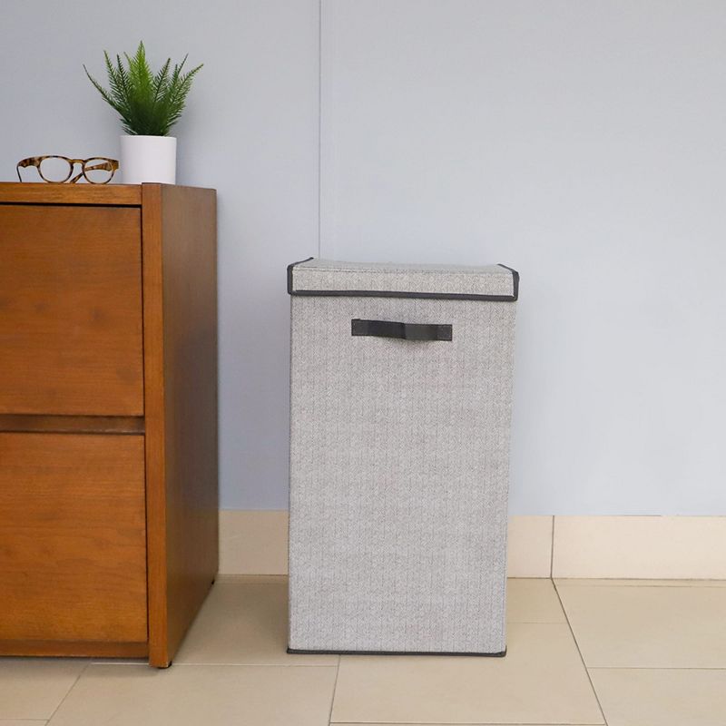 Household Essentials Round Brushed Stainless Hamper Wood Lid