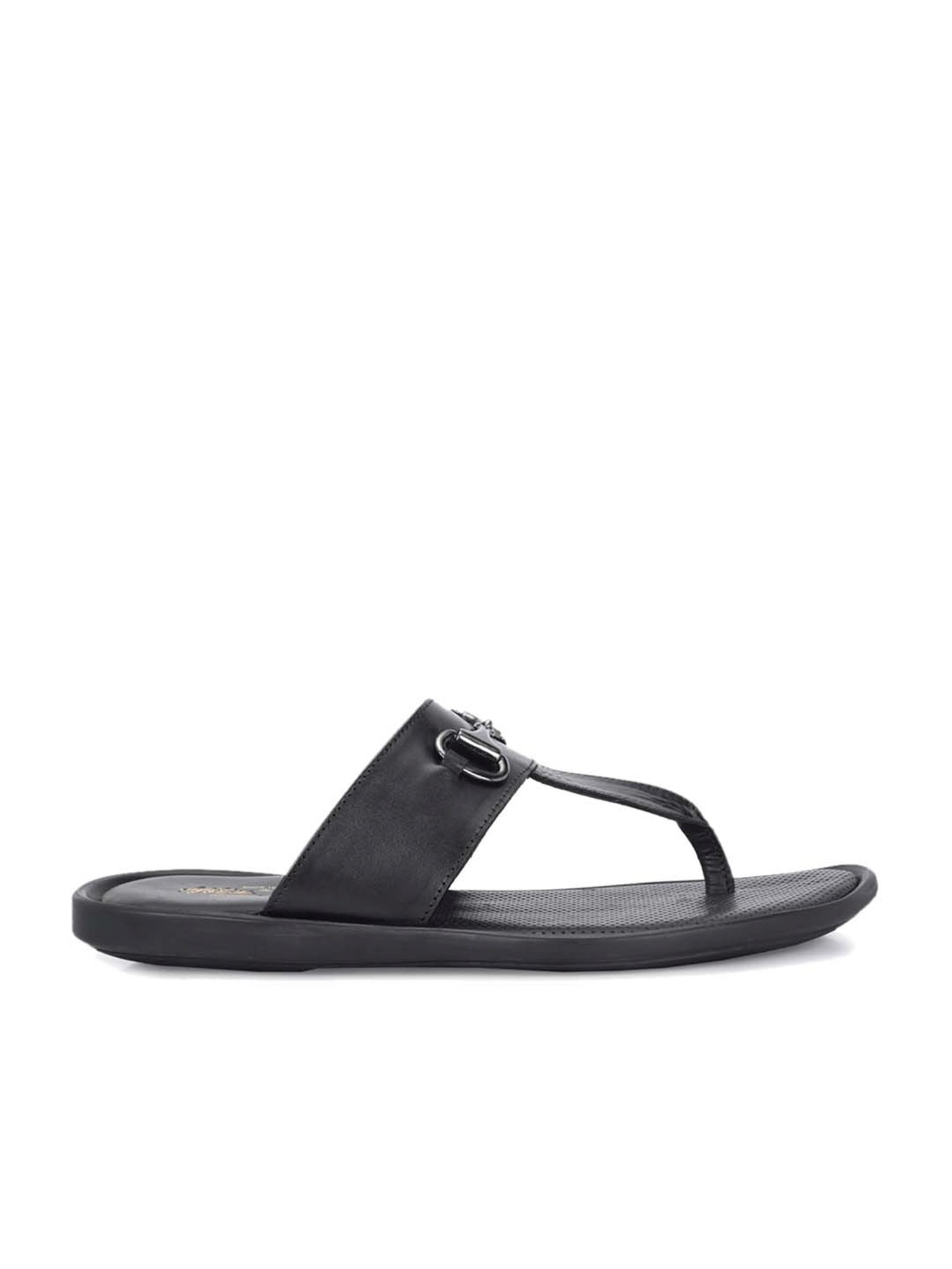 Hitz Men's Black T-Strap Sandals