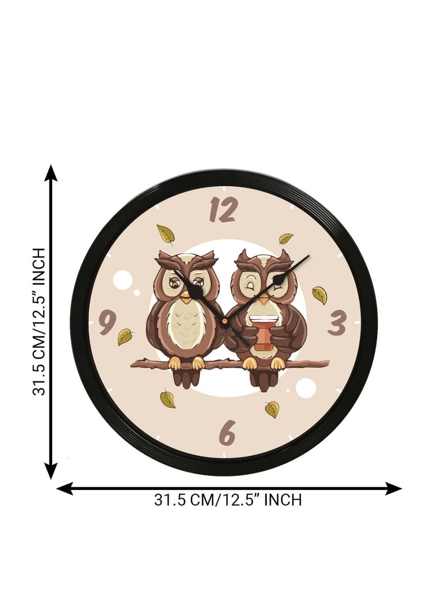 eCraftIndia 'Cute Owl Couple' Designer Round Analog Black Wall Clock