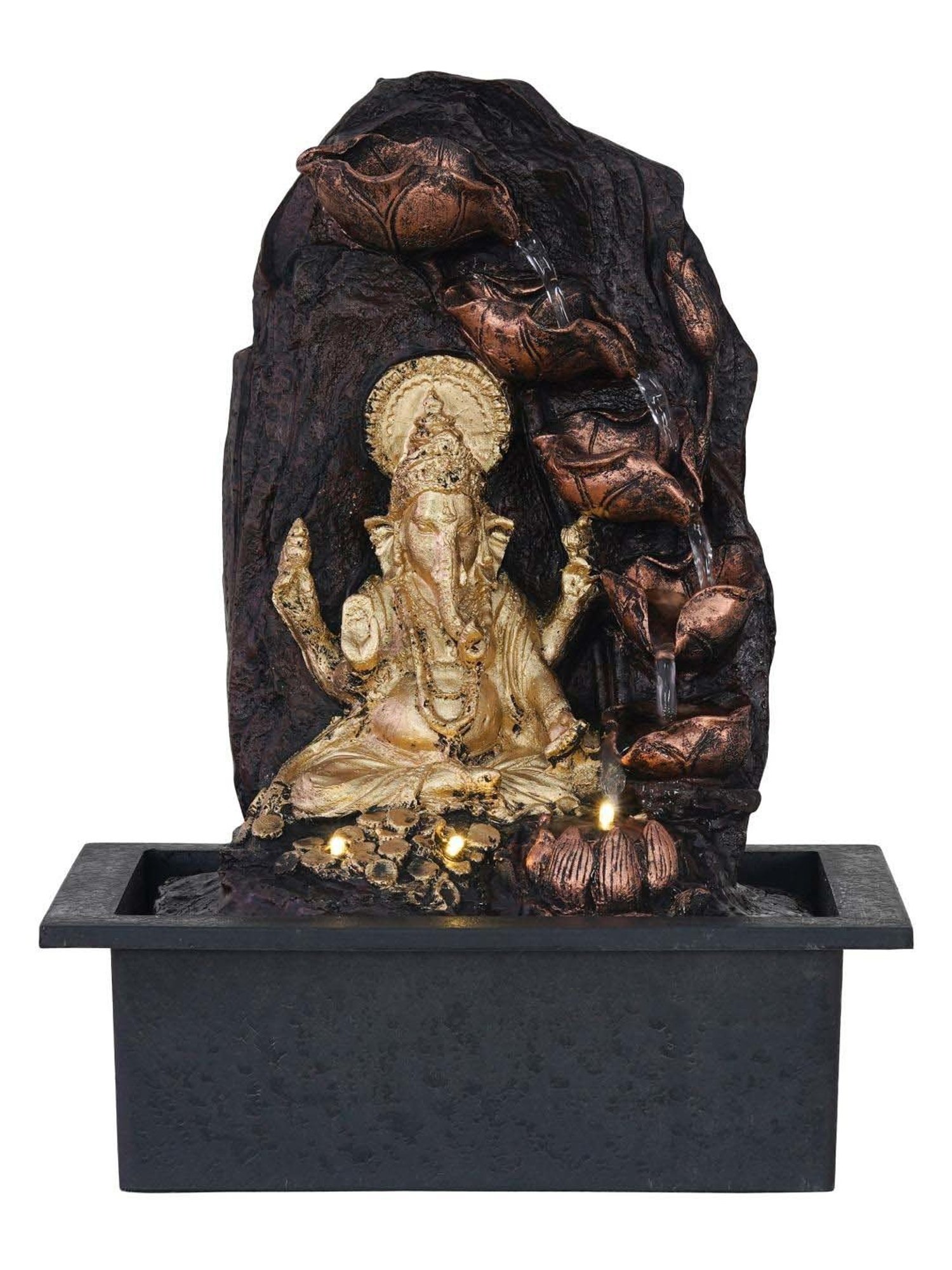 CHRONIKLE Golden & Brown Polyresin Ganesha Idol 5 Artistic Step Waterfall Fountain