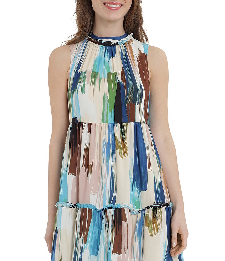 Donna Morgan Tiered Sleeveless Halter Neck Mini Dress
