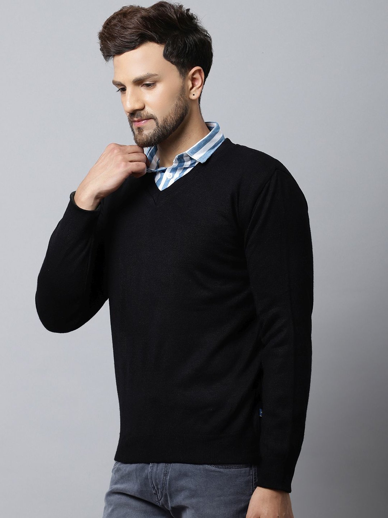 Cantabil Black & Green Regular Fit Reversible Sweater