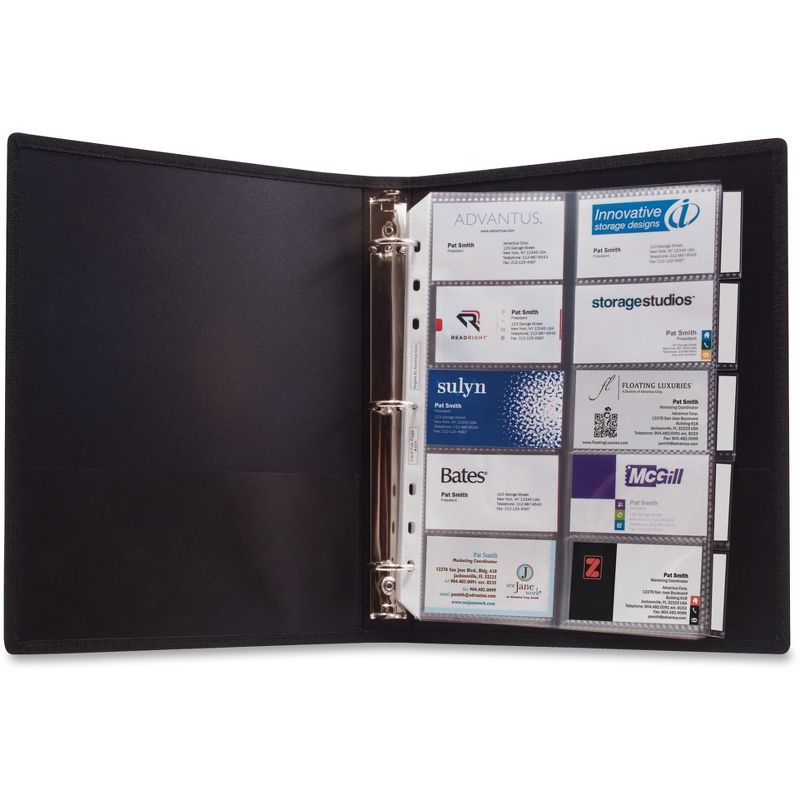 Anglers 3-Ring Business Card Binder 100 Card Cap 8-1/2"x11" Black 303