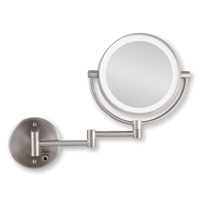 Zadro Next Generation Cordless or AC LED Lighted Wall-Mount Mirror, 10X / 1X Power - Satin Nickel
