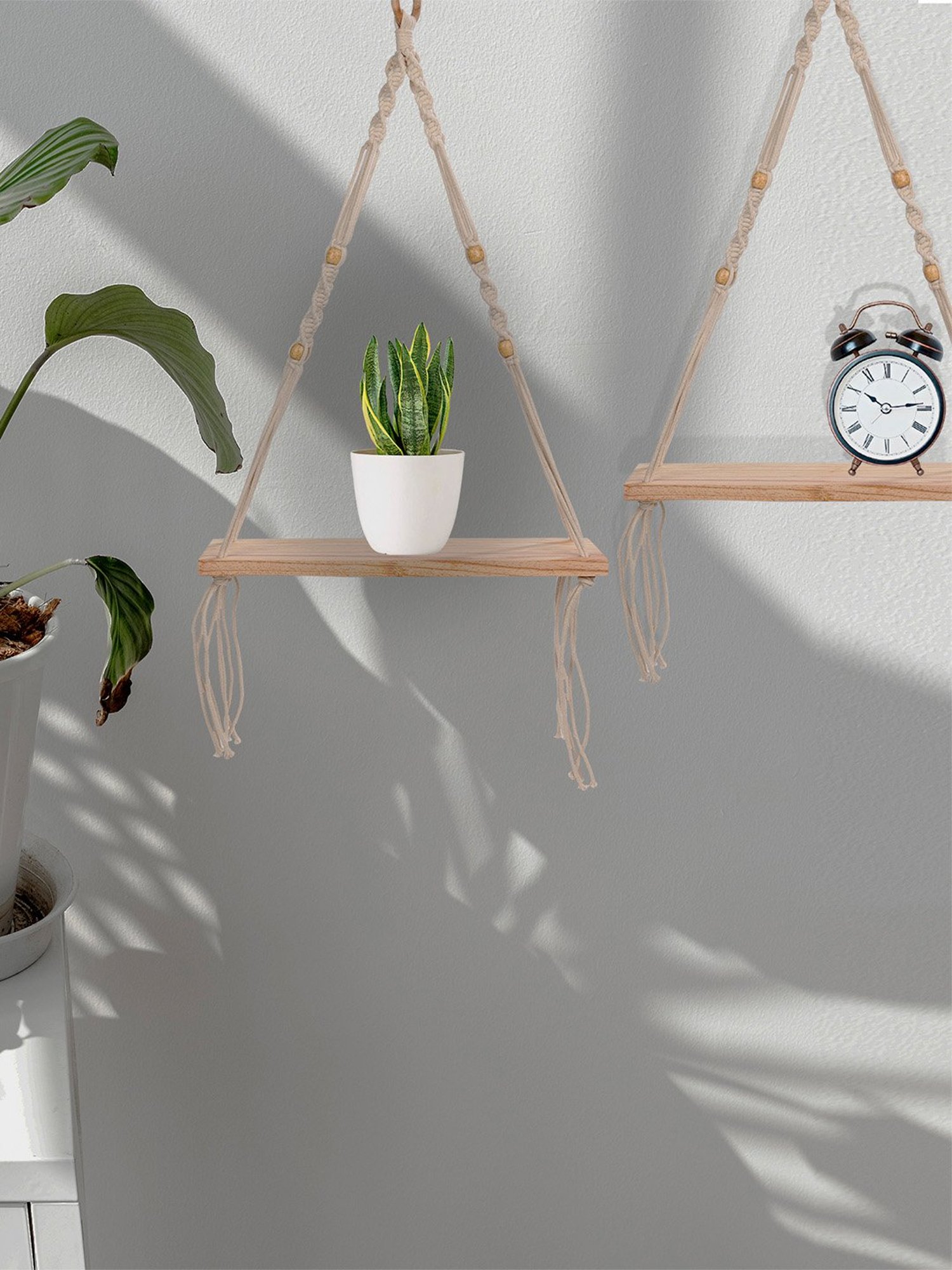 Homesake Beige Fabric Wall Hanging Shelf - Set of 2