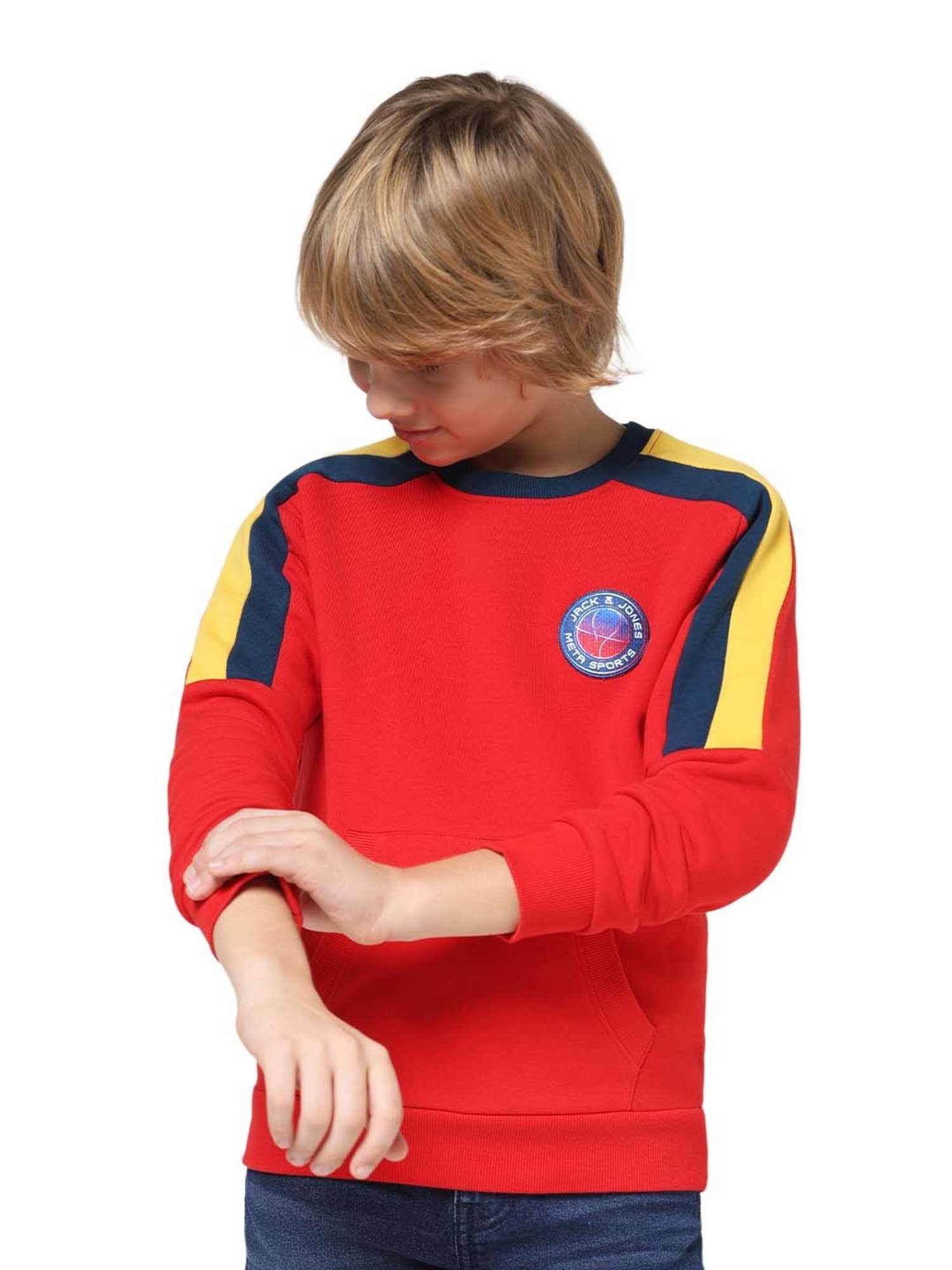 Jack & Jones Junior Mars Red Striped Full Sleeves Sweatshirt