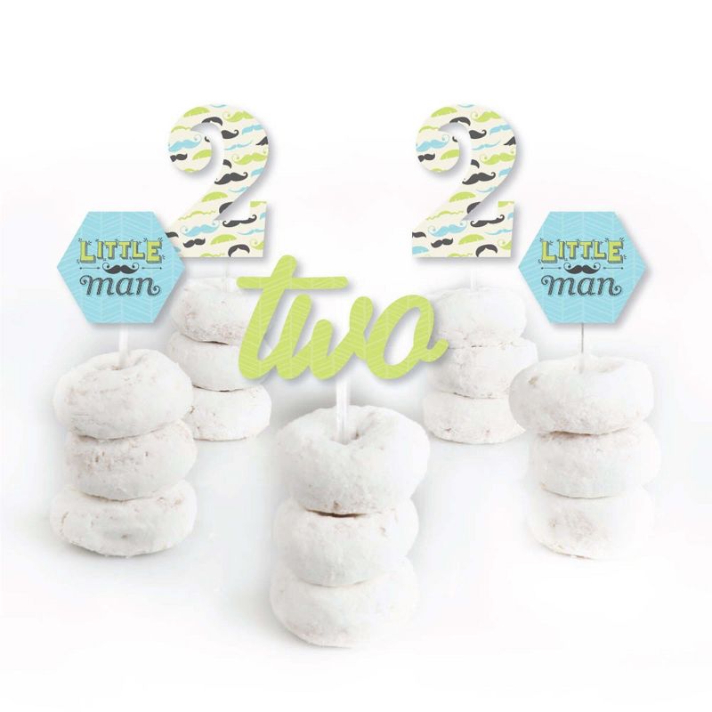 Big Dot of Happiness 2nd Birthday Dashing Little Man Mustache Party - Dessert Cupcake Toppers - Second Birthday Party Clear Treat Picks - Set of 24