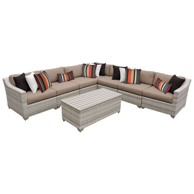Fairmont 8pc Patio Sectional Seating Set with Cushions - Wheat - TK Classics