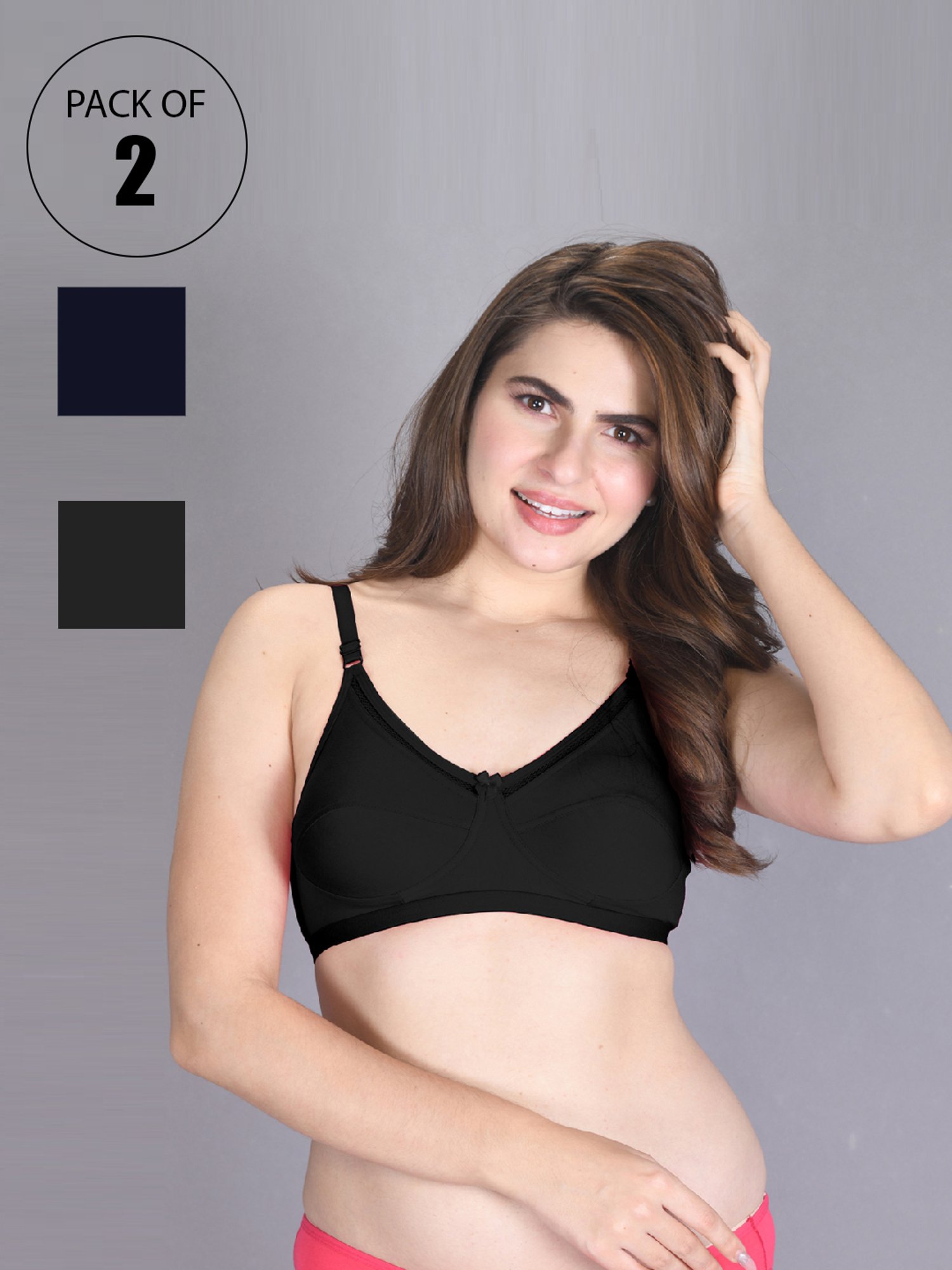 Lux Venus Navy & Black Full Coverage Non-Wired Bra With Adjustable Strap - Pack of 2