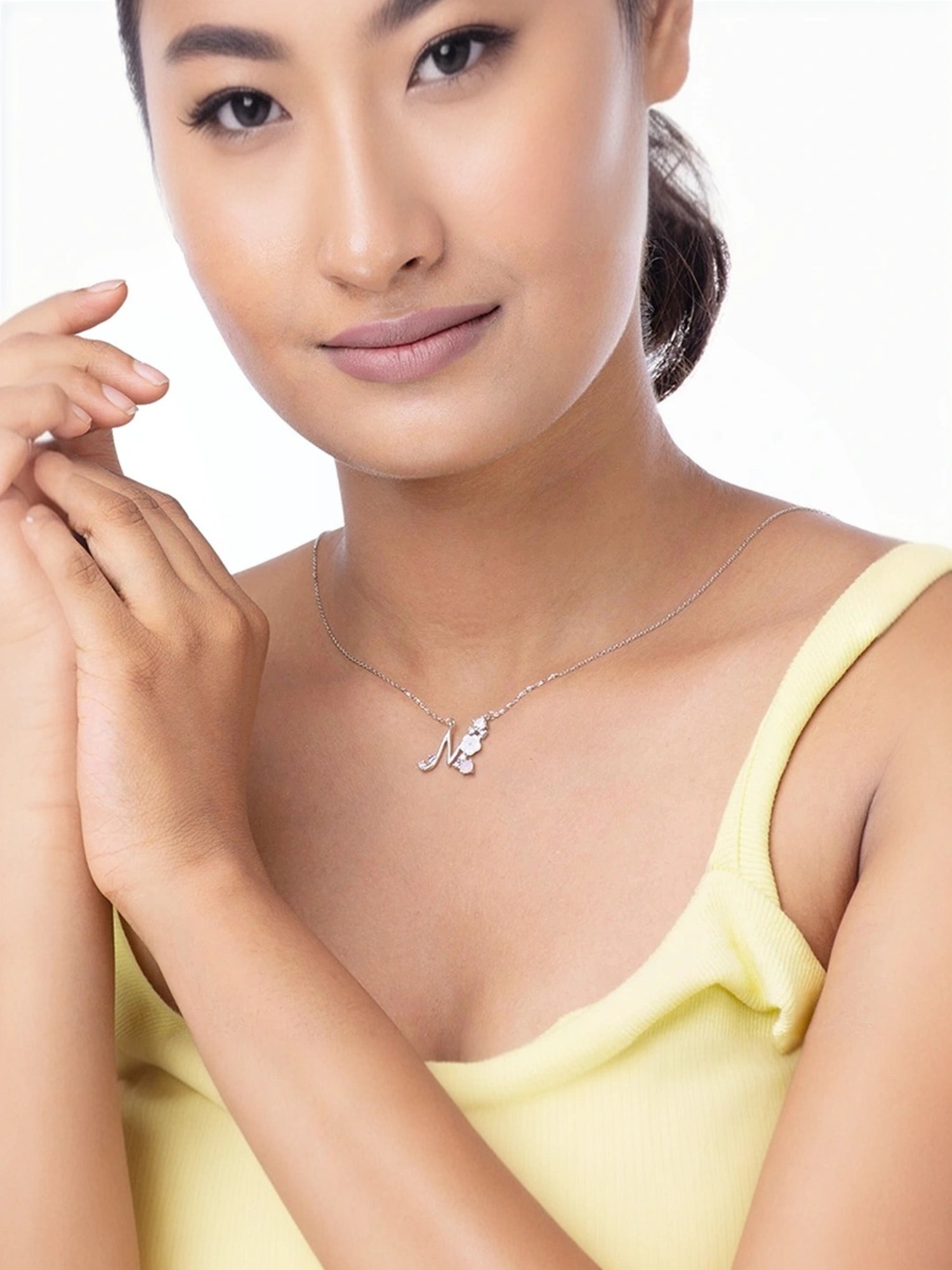 Touch925 Sterling Silver Floral 'N' Initial Chain Necklace for Women & Girls