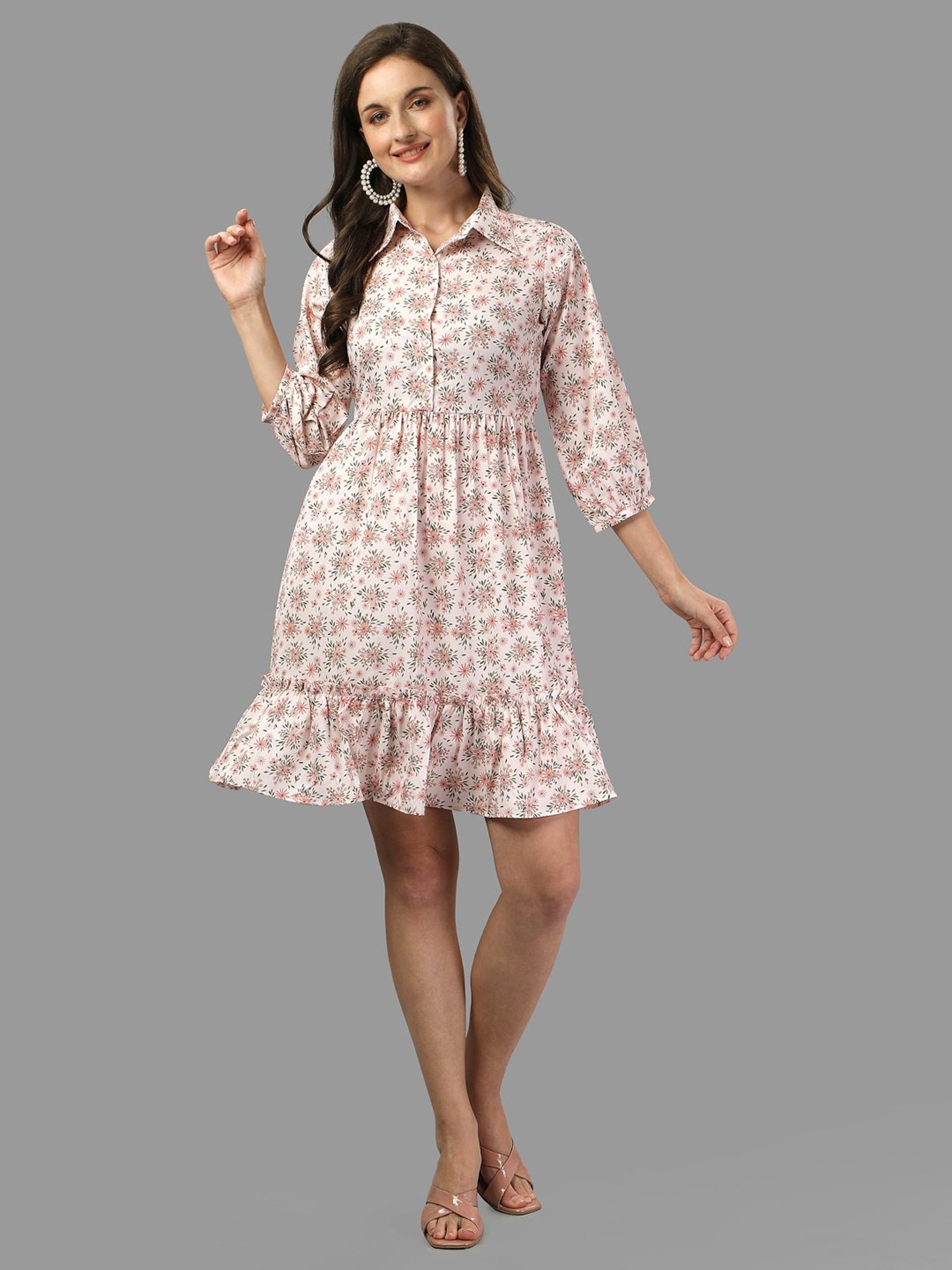 MASAKALI.CO Light Pink Floral Print A Line Dress