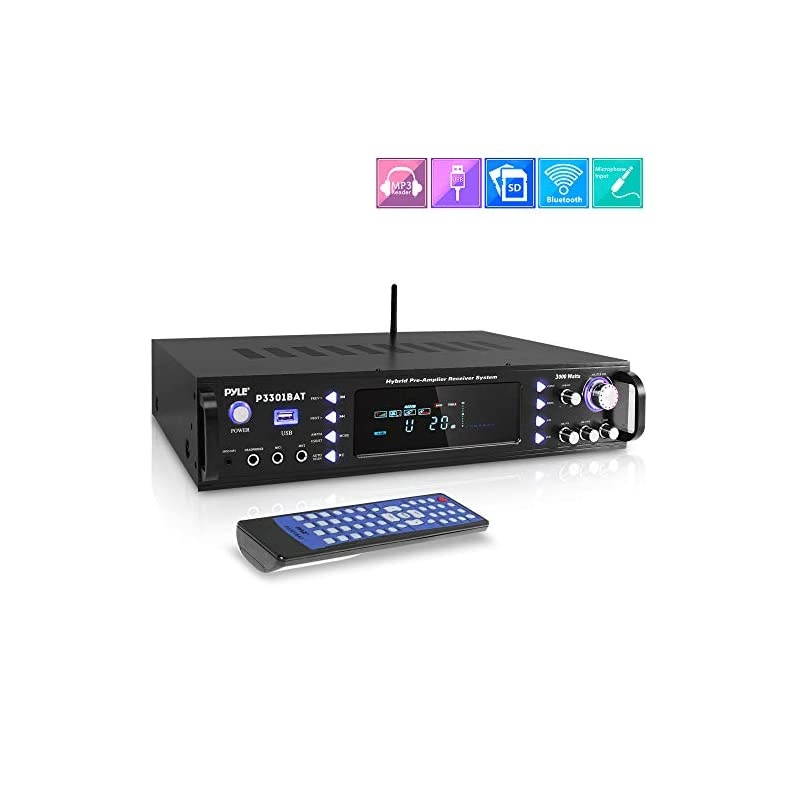 Wireless Bluetooth Home Stereo Amplifier - Hybrid Multi-Channel 3000 Watt Power Amplifier Home Audio Receiver System w/AM/FM Radio, MP3/USB,AUX,RCA Karaoke Mic in - Rack Mount, Remote -  P3301BAT