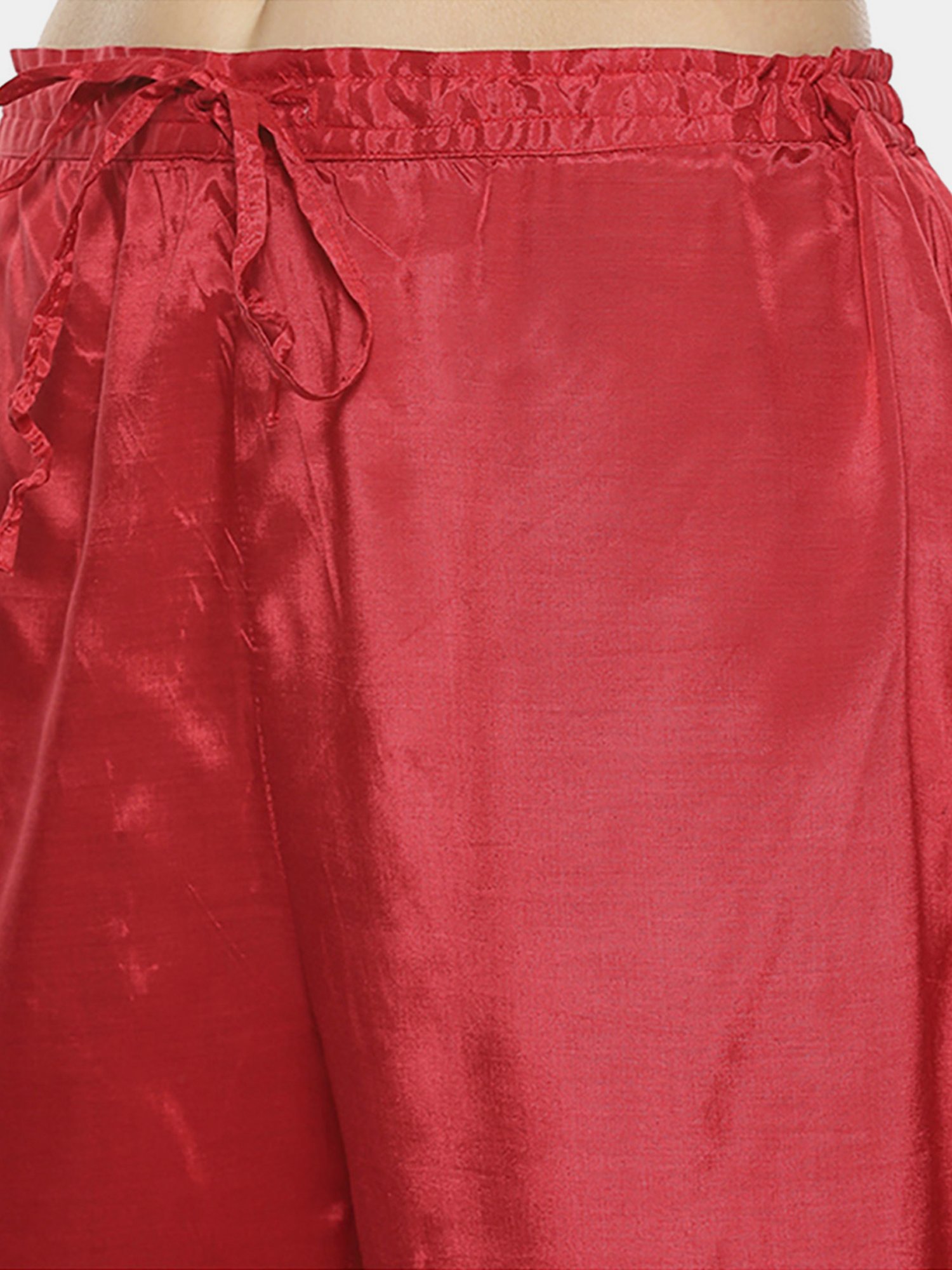 Biba Red Woven Pattern Kurta Palazzo Set With Dupatta