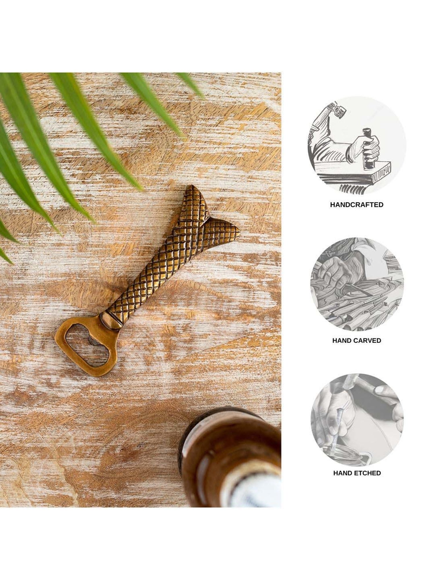 ExclusiveLane Metallic Golden With Antique Black Finish Brass Mermaid Tail Bottle Opener