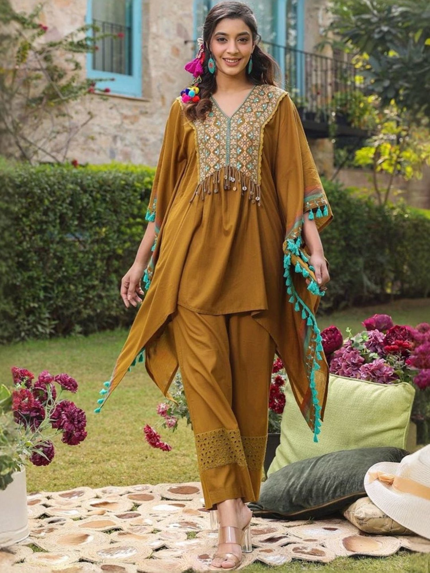 Autumnlane Beige Rupa Forest Tunic with Pant Co-Ord Set Comes With Matching Bag