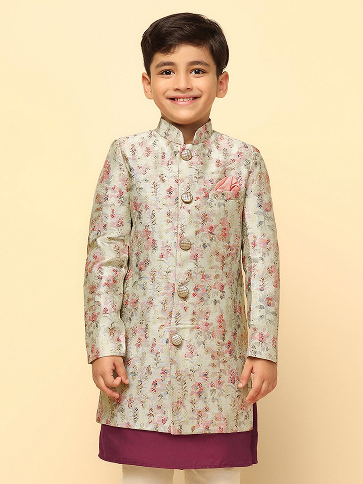 KISAH Boys Multicolor Embroidered Full Sleeves Sherwani