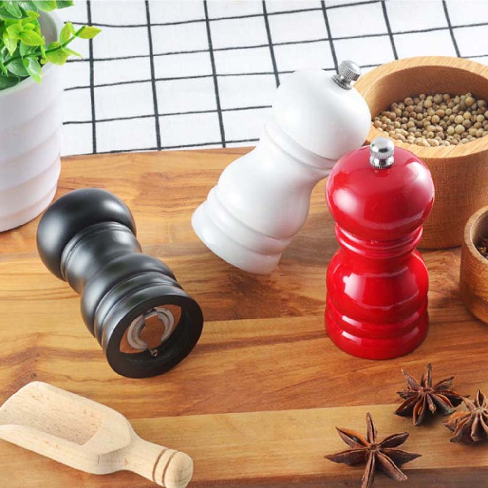 1pc Kitchen Manual Wooden Pepper Grinder Pepper Mill Salt Container Kitchen Gadget for Home (4 Inches White)
