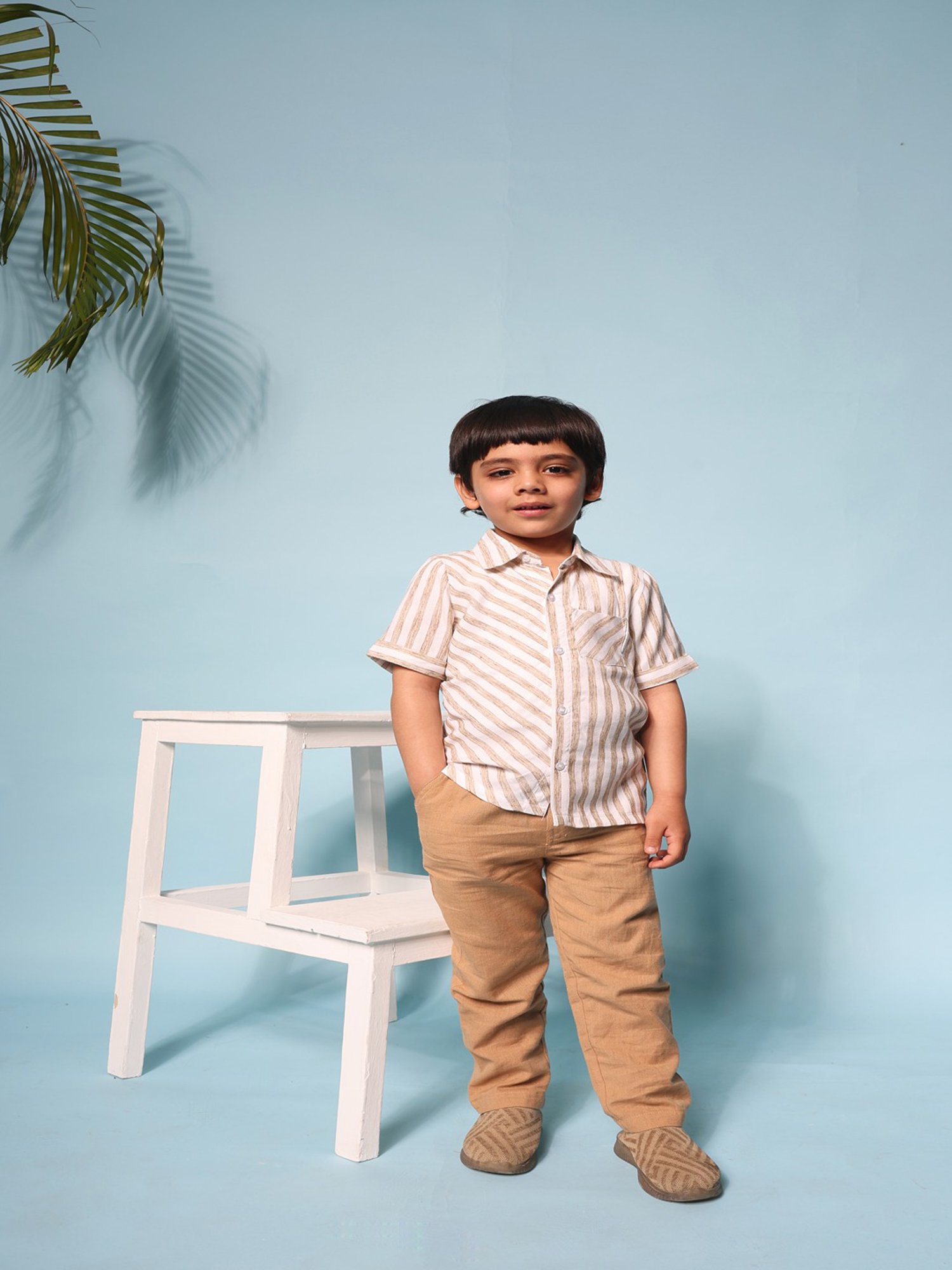 Budding Bees Kids Beige & White Striped Shirt with Pants