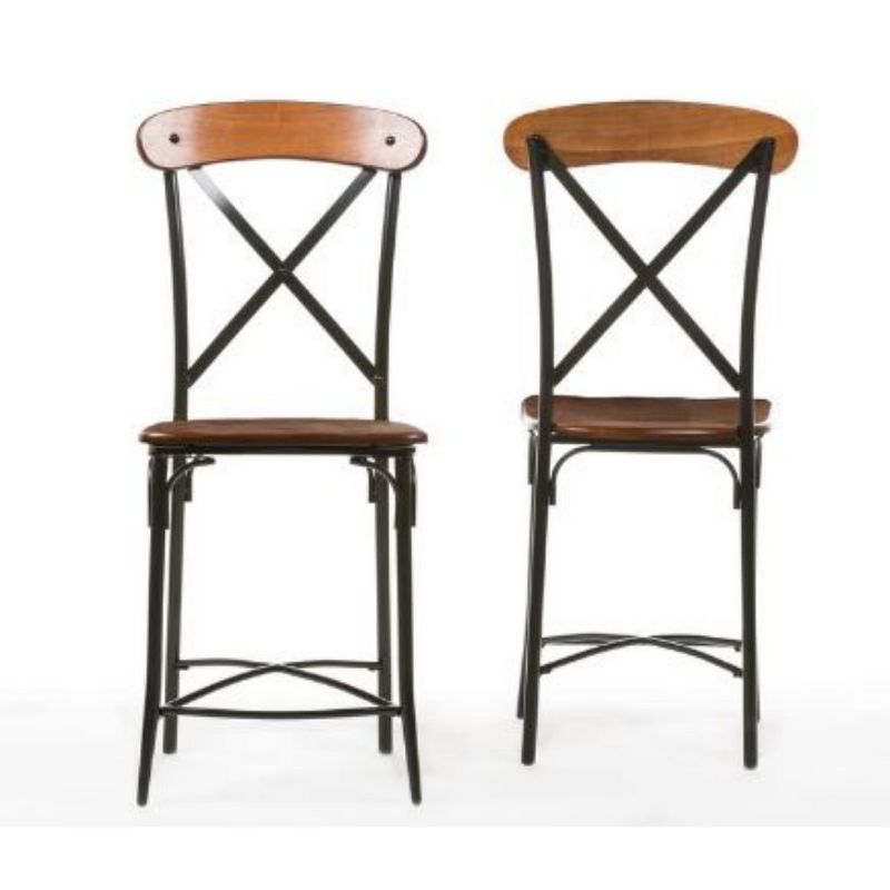 Set of 2 Broxburn Wood and Metal Counter Height Barstools Brown - Baxton Studio