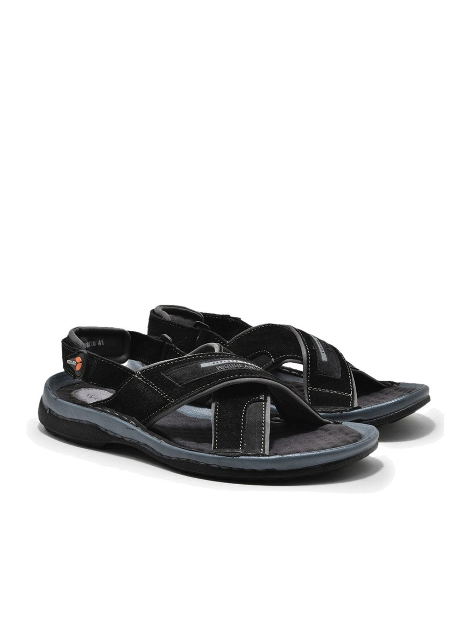 Woodland Men's Black Cross Strap Sandals