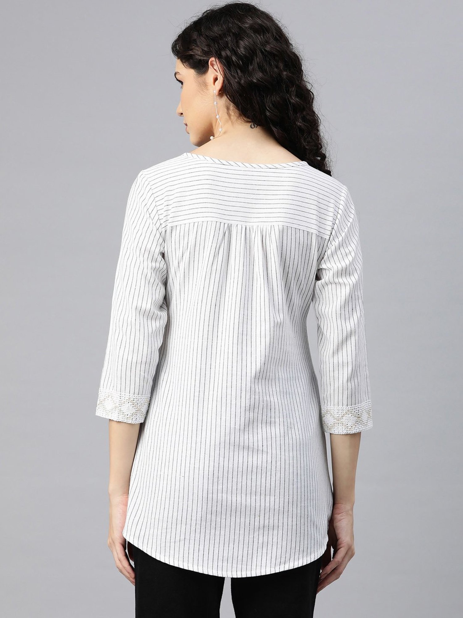 Cottinfab White & Black Cotton Striped Top