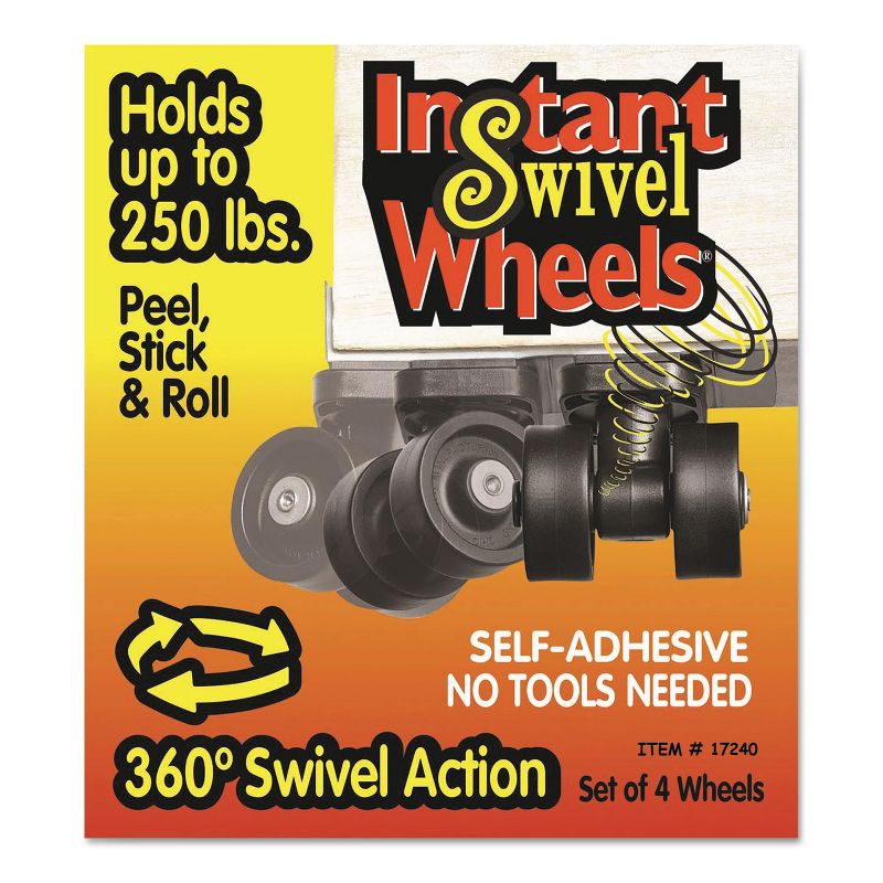 Master Caster Roll-Arounds Instant Swivel Wheels Self-Adhesive Black 4/Set 17240