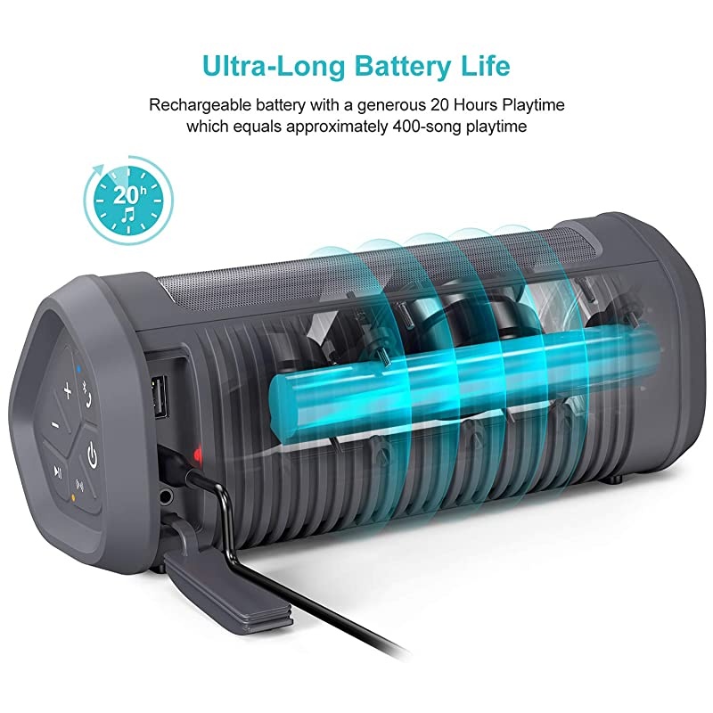 Boost Portable Bluetooth Speakers with Premium Stereo Sound IP67 Water amp Dust Proof 20 Hours Playtime 100 ft Range Builtin Power Bank and Mic Loud Wireless SpeakerGrey