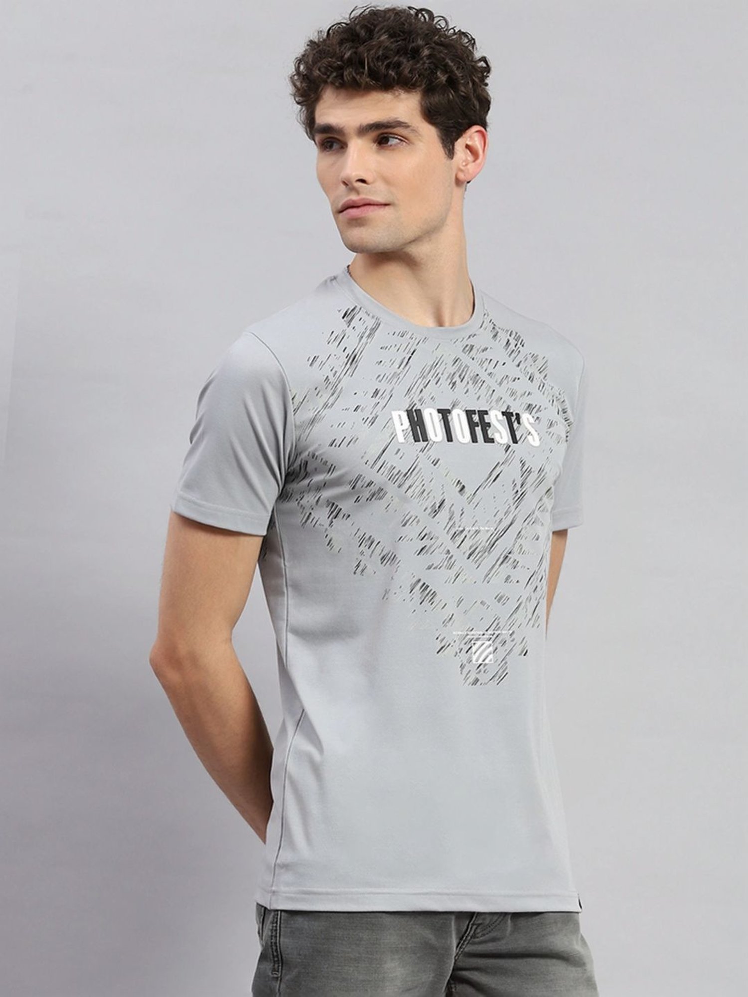Monte Carlo Grey Regular Fit Printed T-Shirt