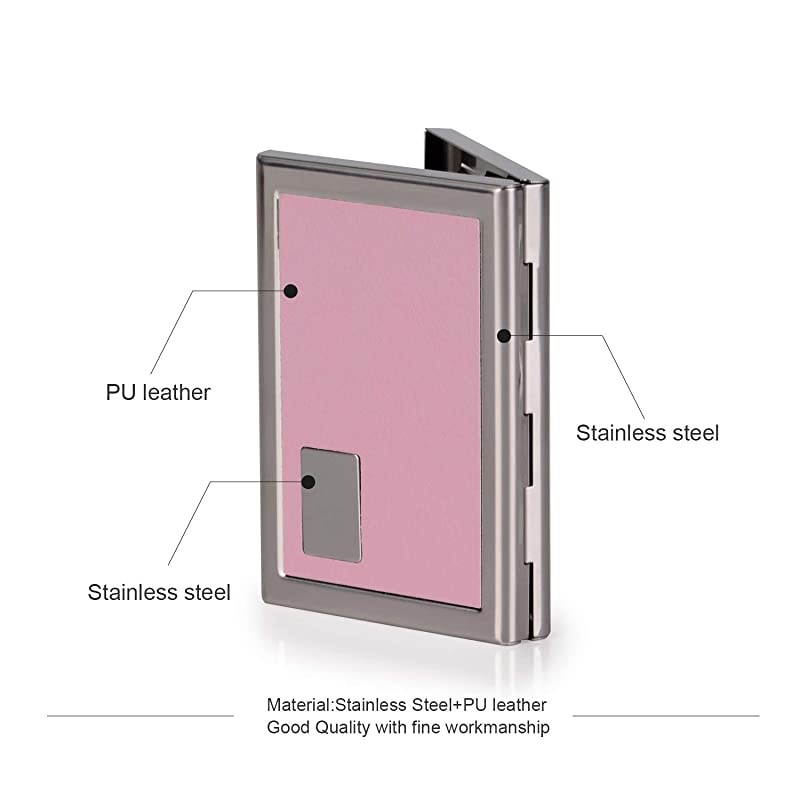 Credit Card Holder Metal Wallet Stainless Steel and Pu Leather Credit Card Protector Case (pink)