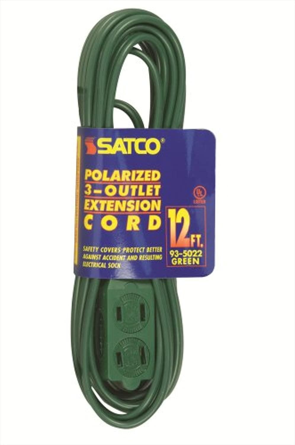 satco products 93/5022 16/2 spt2 polarized 3 outlet extension cord, green, 12-foot
