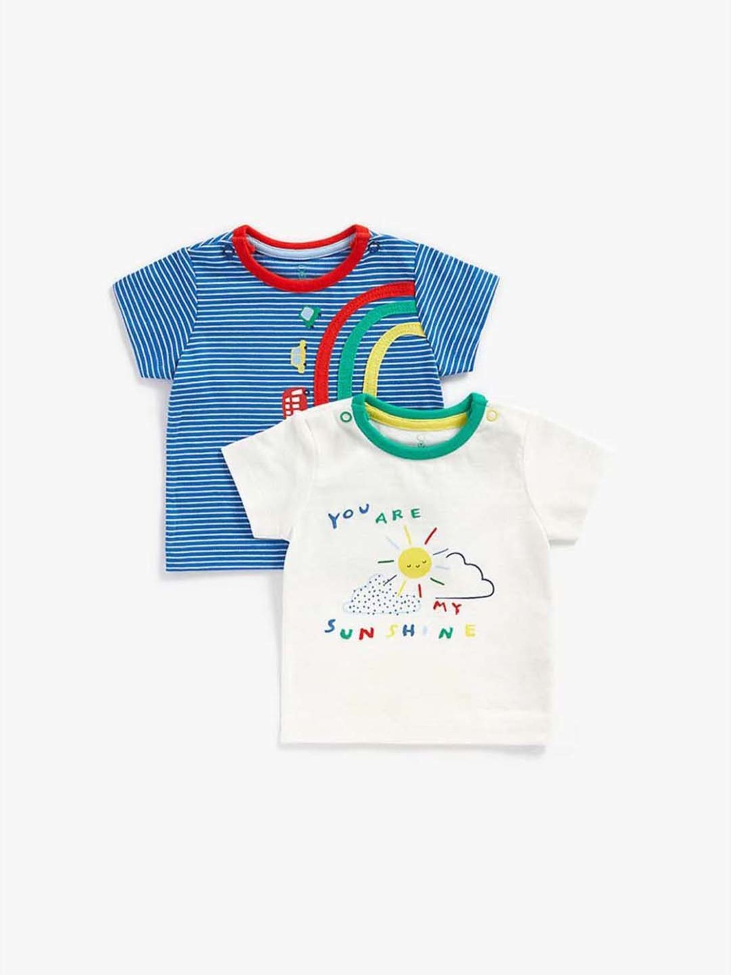 Mothercare Kids Blue & White Cotton Printed T-Shirt (Pack of 2)