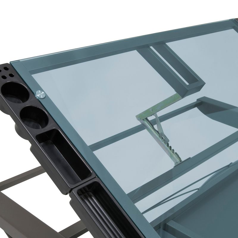SD Studio Designs Futura Crafting, Drafting, & Drawing Table with Adjustable Top, Pewter and Blue Glass
