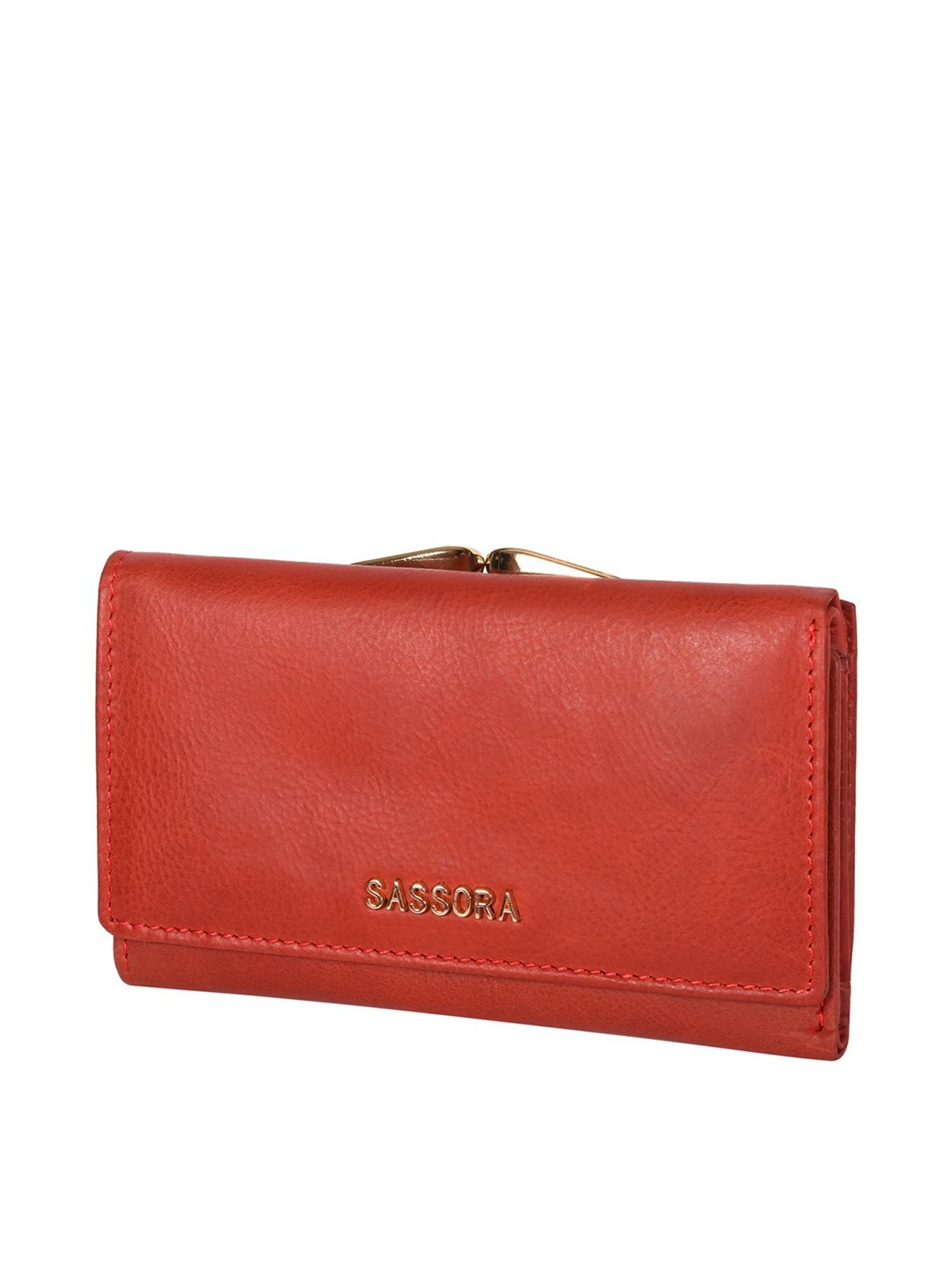 SASSORA Red Solid Rfid Tri-Fold Wallet for Women