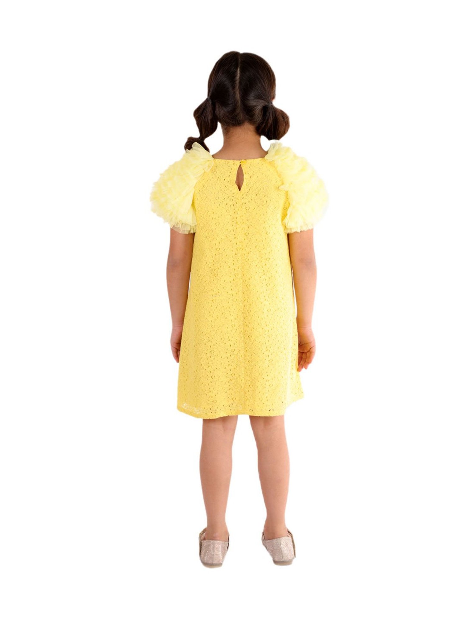 KidsDew Kids Yellow Self Design Dress