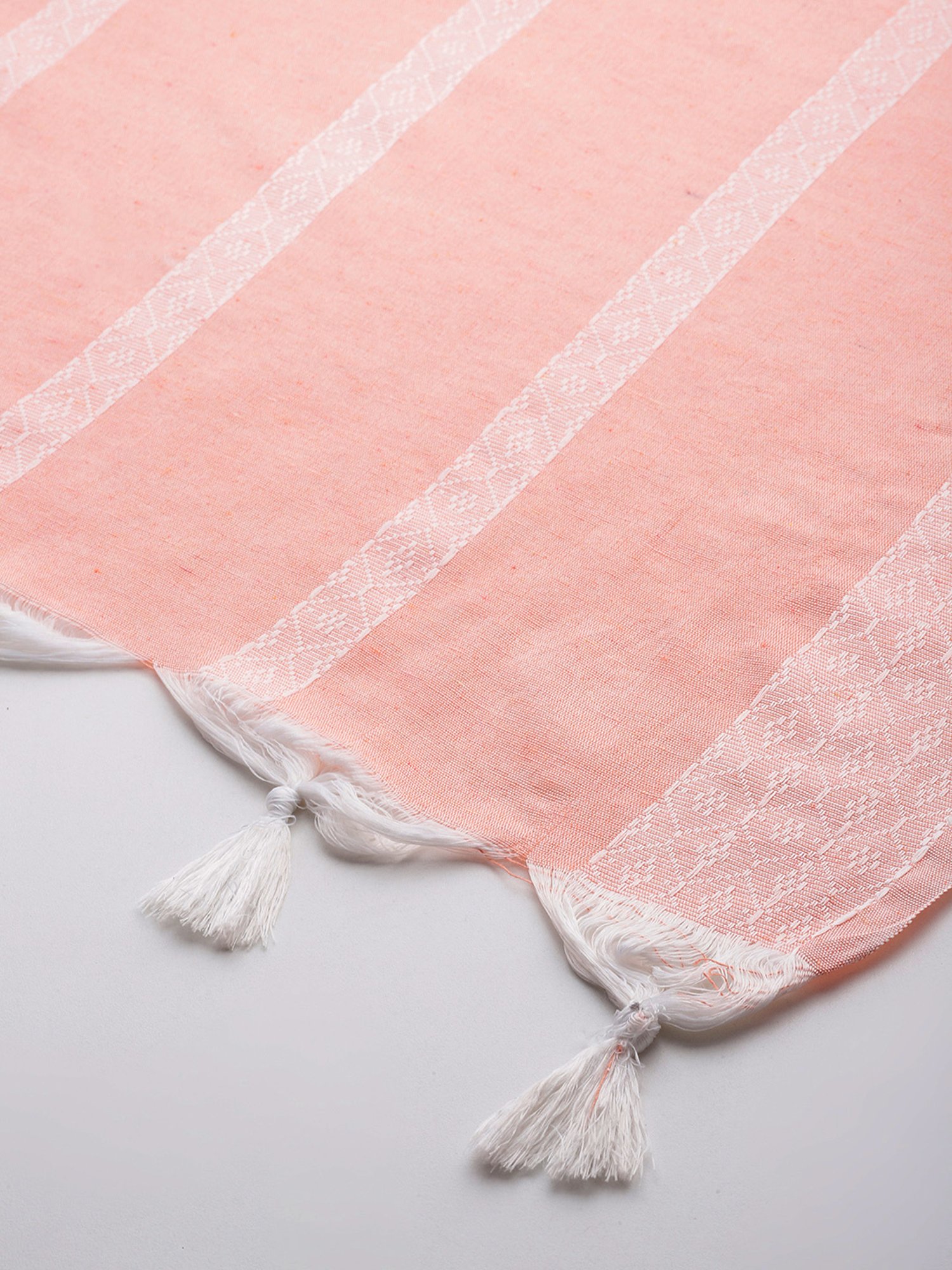 One Femme Orange Cotton Striped Dupatta