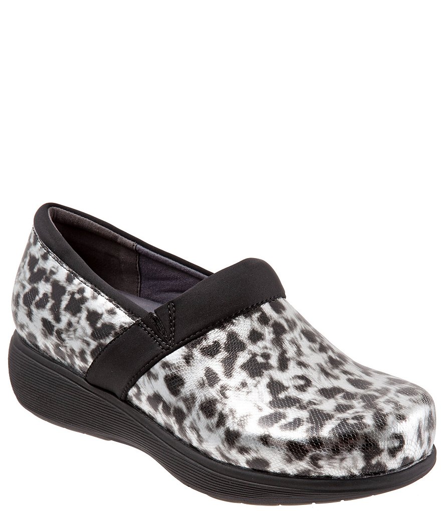 SoftWalk Meredith Sport Leopard Print Leather Slip-On Clogs