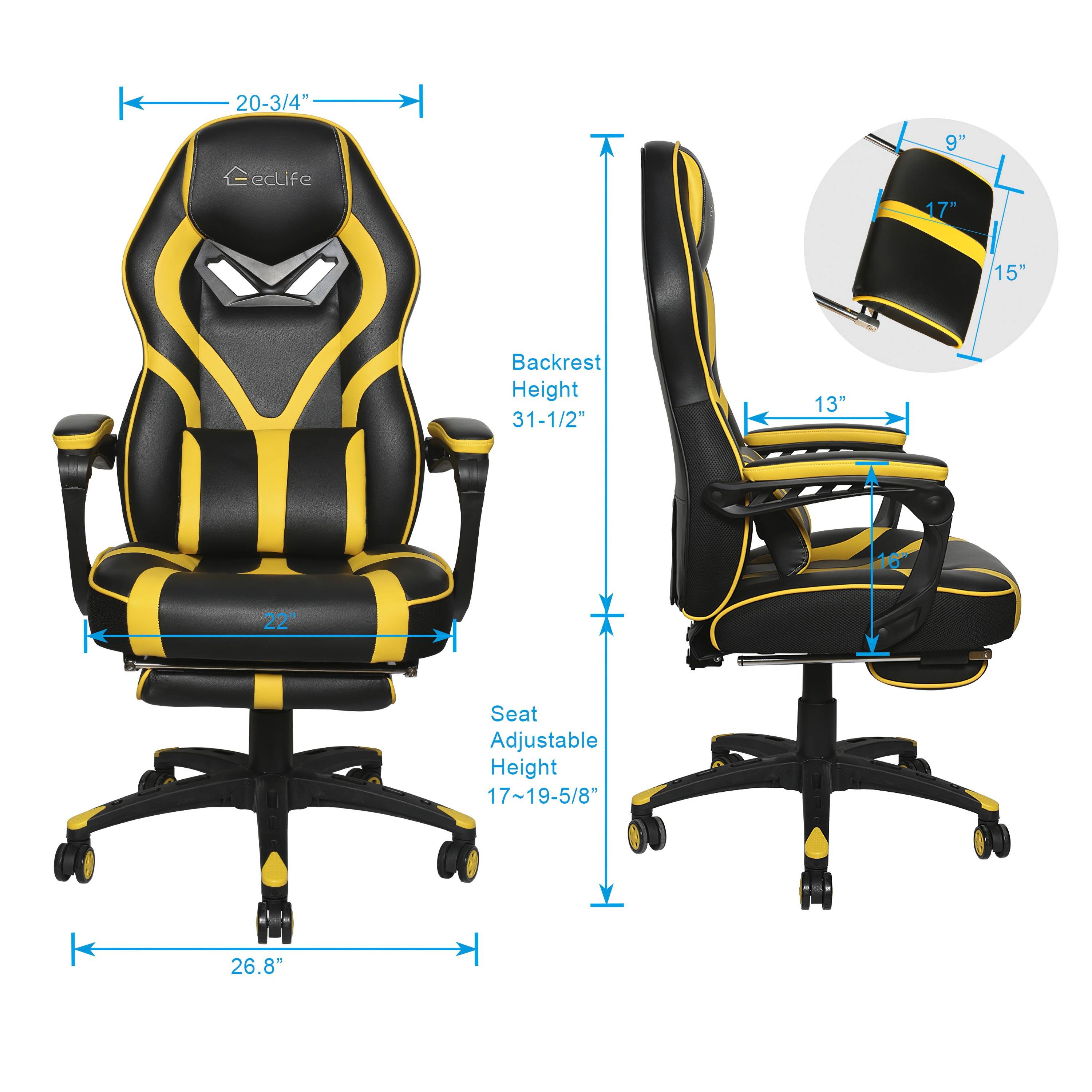 E-sports Massage Gaming Chair with footrest yellow